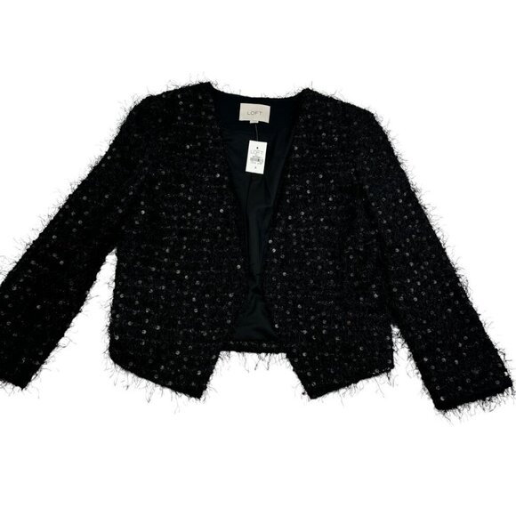 Ann Taylor Loft Black Eyelash/Sequin Evening/Special Occasion Jacket Women's 6 - Picture 1 of 8